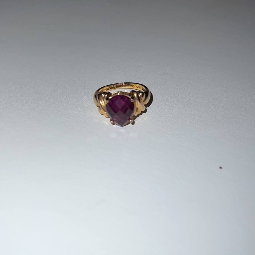 Rhodalite Cushion Cut Teardrop Garnet Ring with Gold Vermeil, Size 4-3/4
